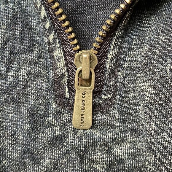 SILVER Jeans Long Sleeve Quarter Zip Distressed Denim Pullover Size Medium - Picture 8 of 10